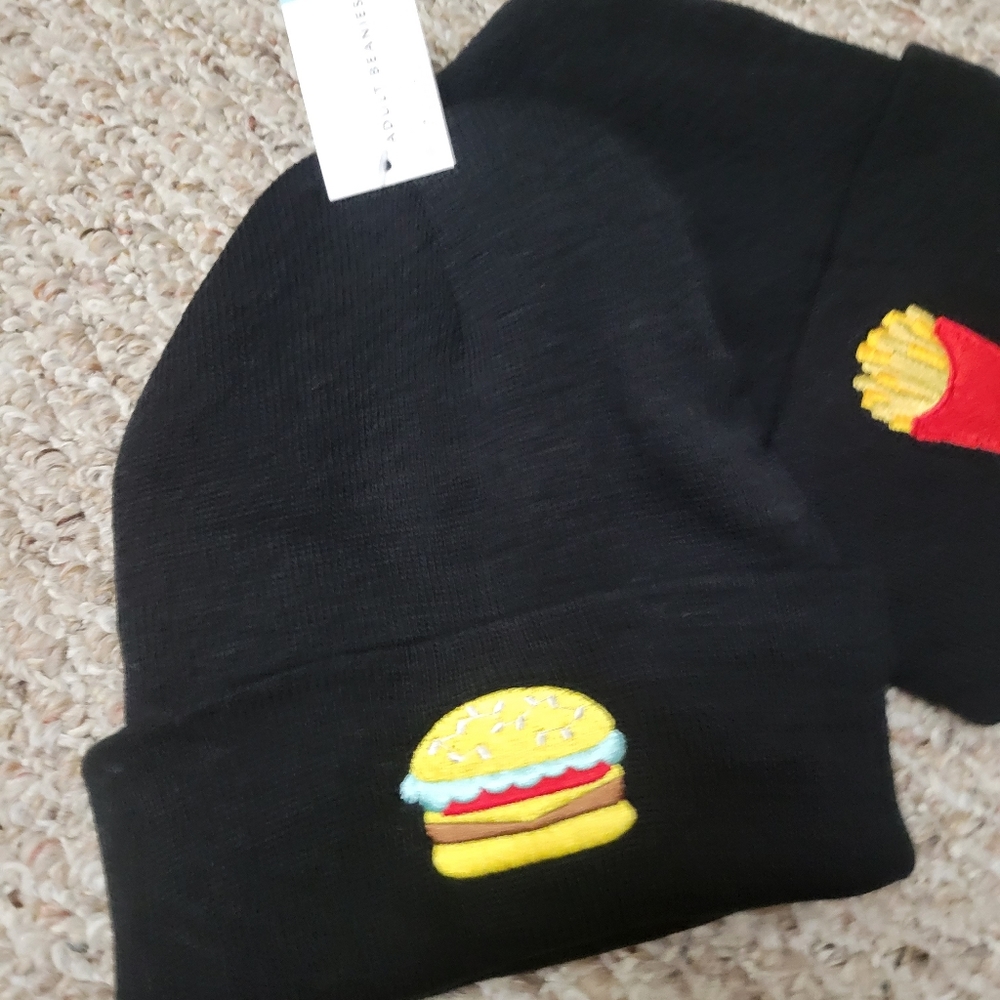 Couples Matching Beanie Hat Burger Fries Valentine Gift Set of 2 NEW Adult - Picture 2 of 12